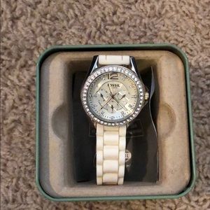 Fossil watch. White rubber band